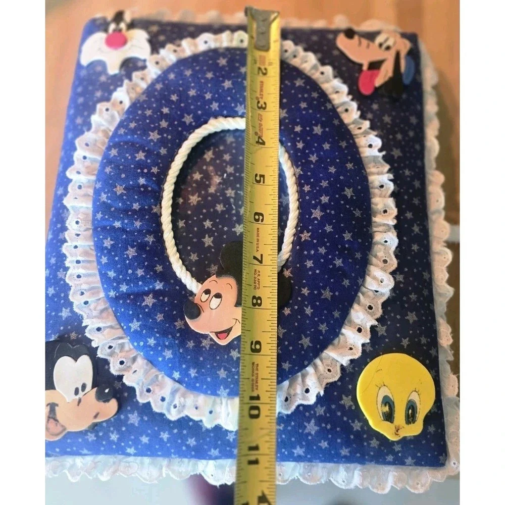 Disney Mickey Mouse & Friends Handmade Cottagecore Blue Fabric Photo Album‎ Lace